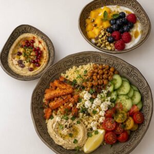 Handgemachtes Steinzeug Schüssel Set für 2 Personen in natürlicher mediterraner Keramik Optik