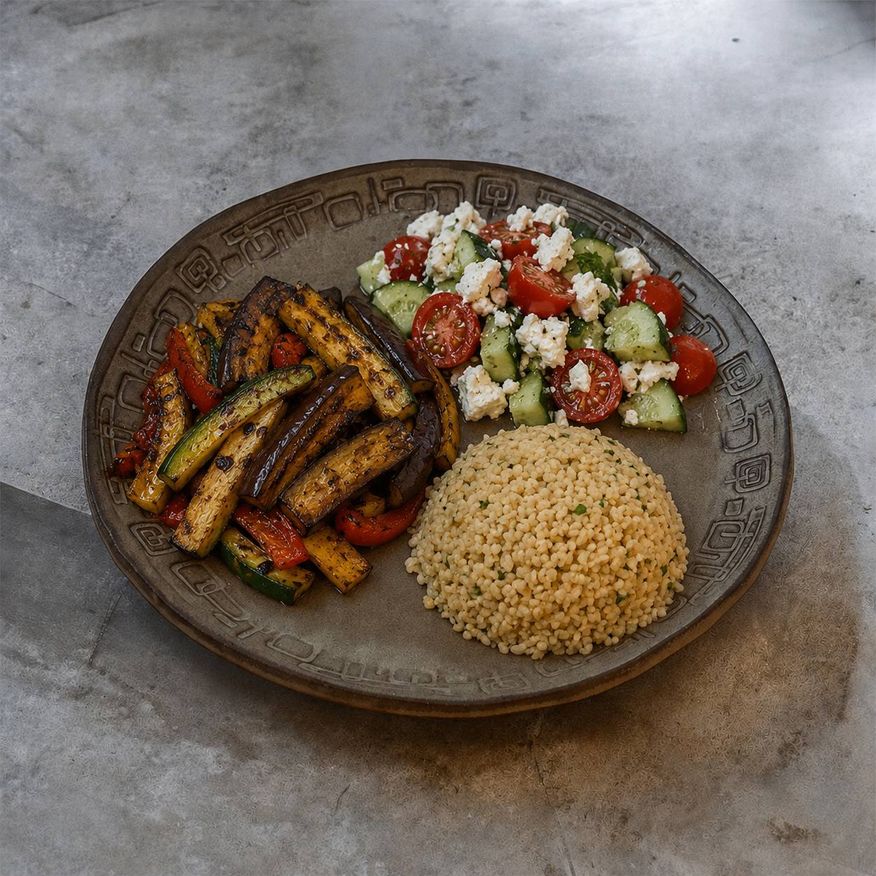TERRA FORMAT Teller mit gegrilltem Gemüse, Couscous und Feta-Salat